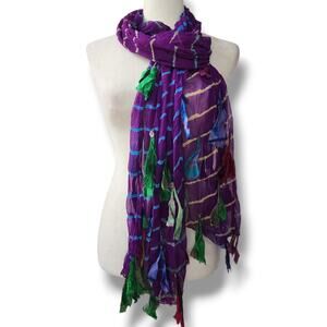 Chan Luu Scarf Sari Silk Purple Shreded Artsy Whimsy Tiedye Bohemian Fairycore